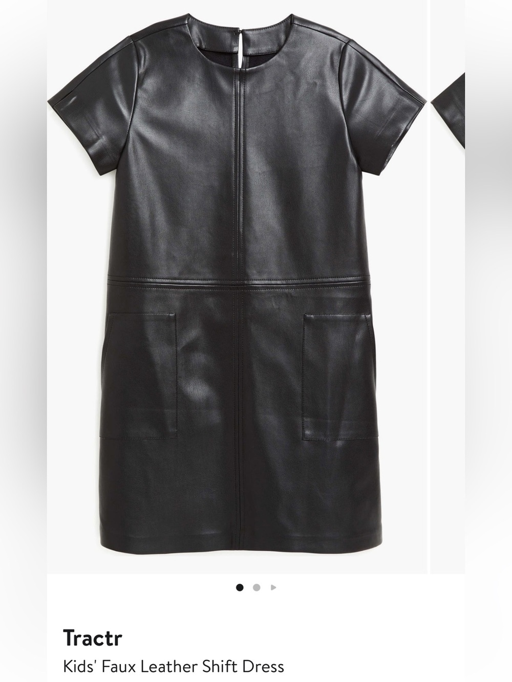 Girls NWT Tractr Black Short-Sleeve Shift Dress with Patch Pockets, Size S